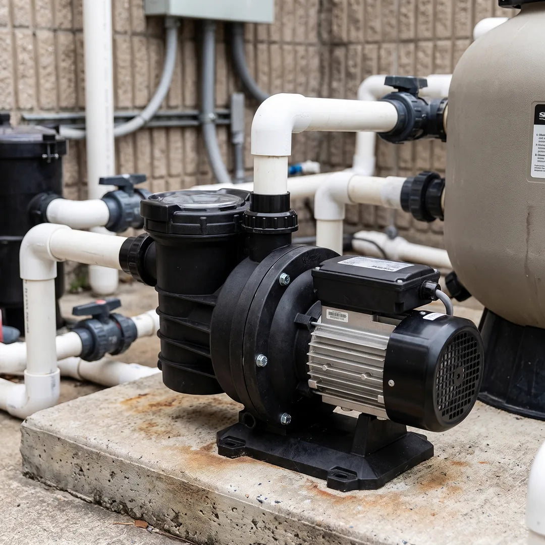 Bomba para piscina Bestflow FCP-550L | 0.75 hp — instalada junto al filtro