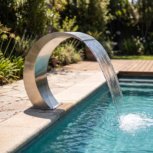 Cascada Aisi Palma 46 (Ancho 35Cm, Alto 46Cm) Rm 1 1/2″ — instalada en el muro de la piscina
