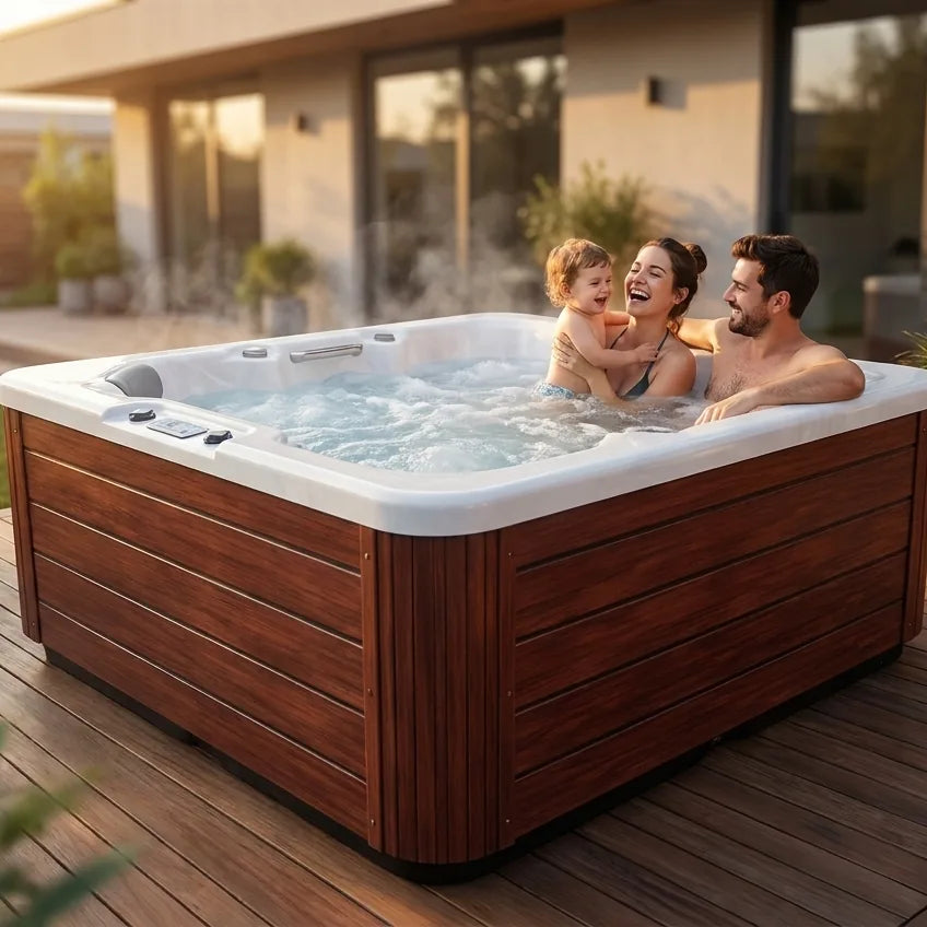 Familia disfrutando el Spa Brisa en la terraza de su casa