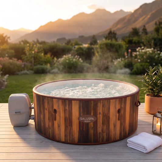 Spa Inflable Bestway Helsinki EnergySense Smart 5-7 Personas en una terraza al atardecer