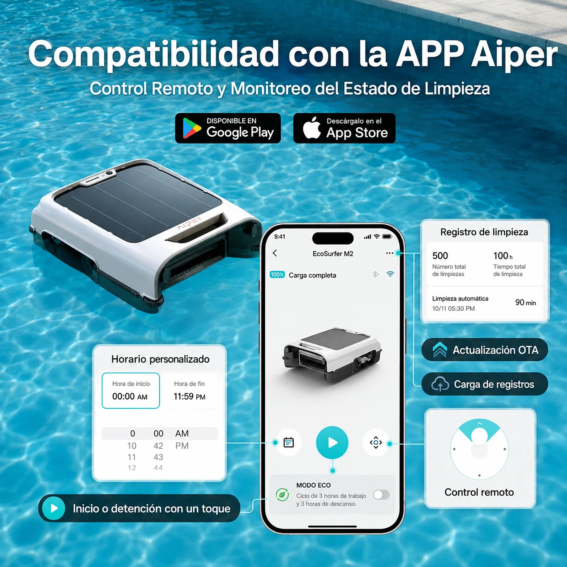 Robot Skimmer Solar Aiper EcoSurfer M2 Inalámbrico 35 Hrs Autonomía – vista 7
