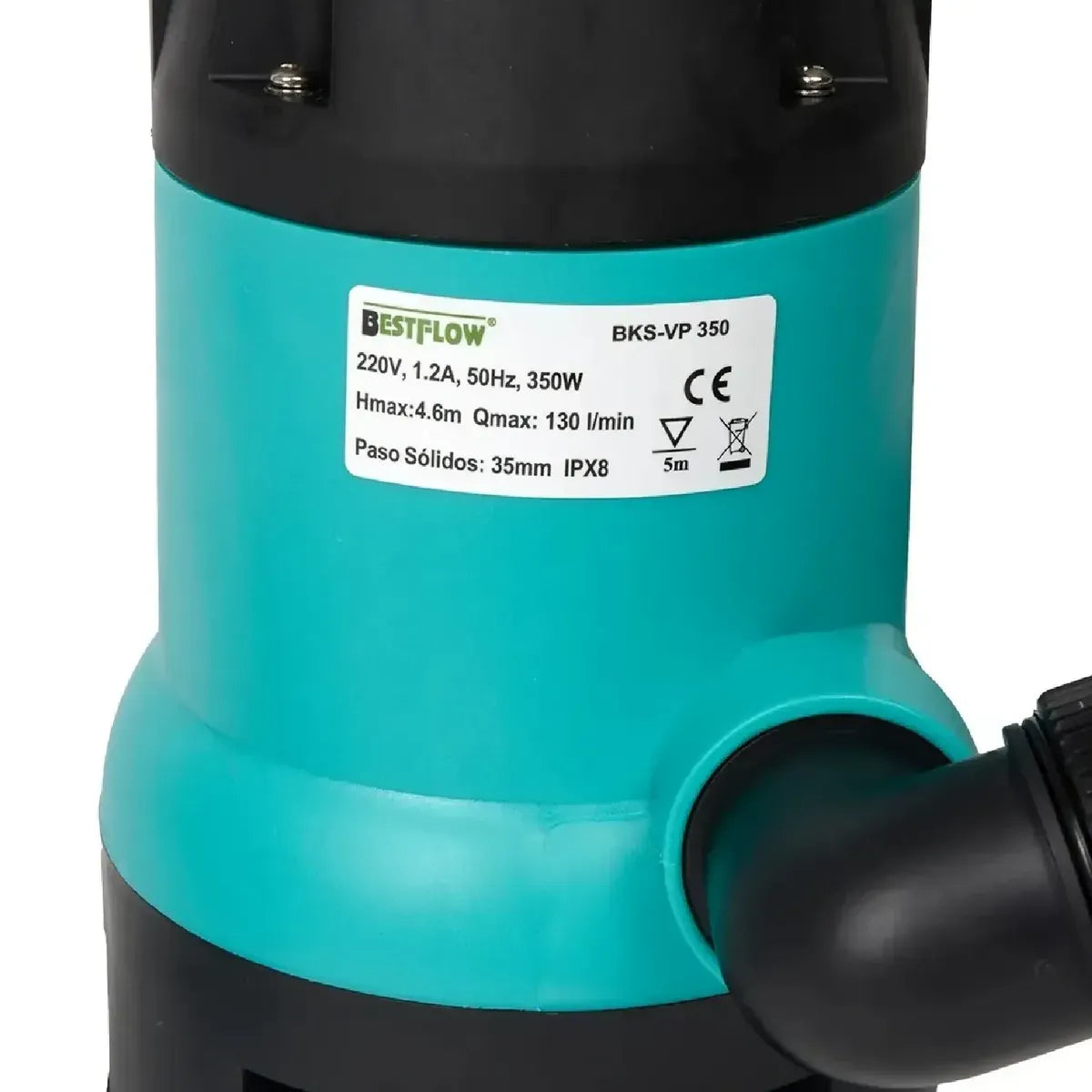 Bomba Sumergible de Achique Bestflow BKS-VP 350 | 0,5 HP | 220V — Placa de identificación