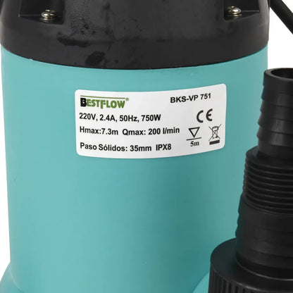 Bomba Sumergible de Achique Bestflow BKS-VP 751 | 1 HP | 220V — Placa de identificación