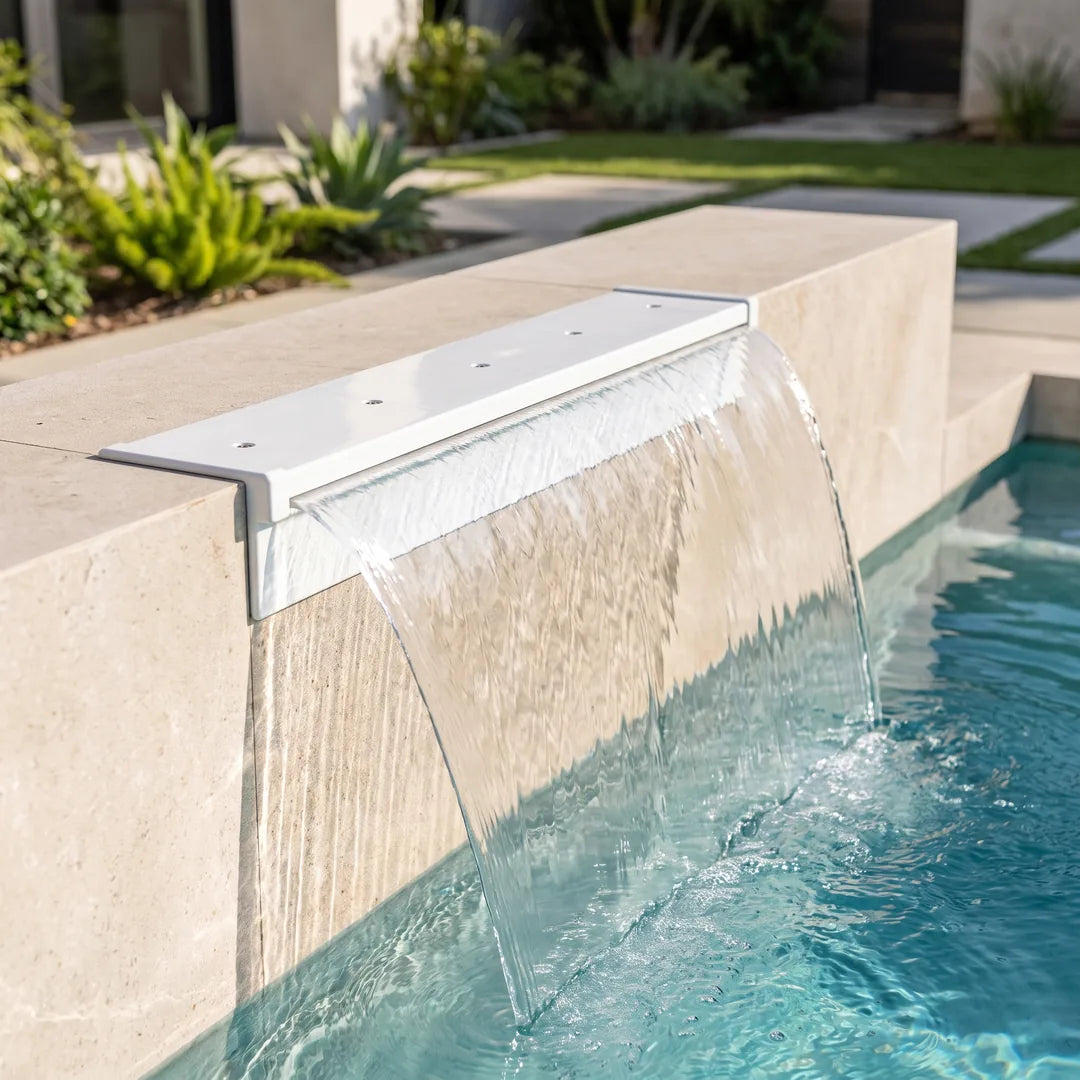 Cascada Abs – Lamina De Agua 40Cm Ancho — instalada en el muro de la piscina