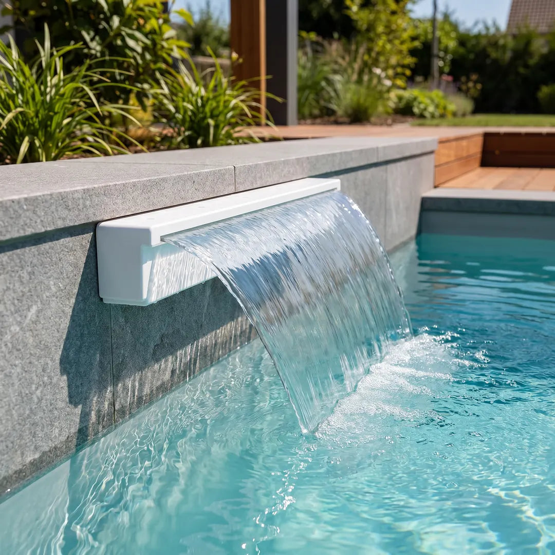 Cascada Abs – Lamina De Agua 50Cm Ancho — instalada en el muro de la piscina