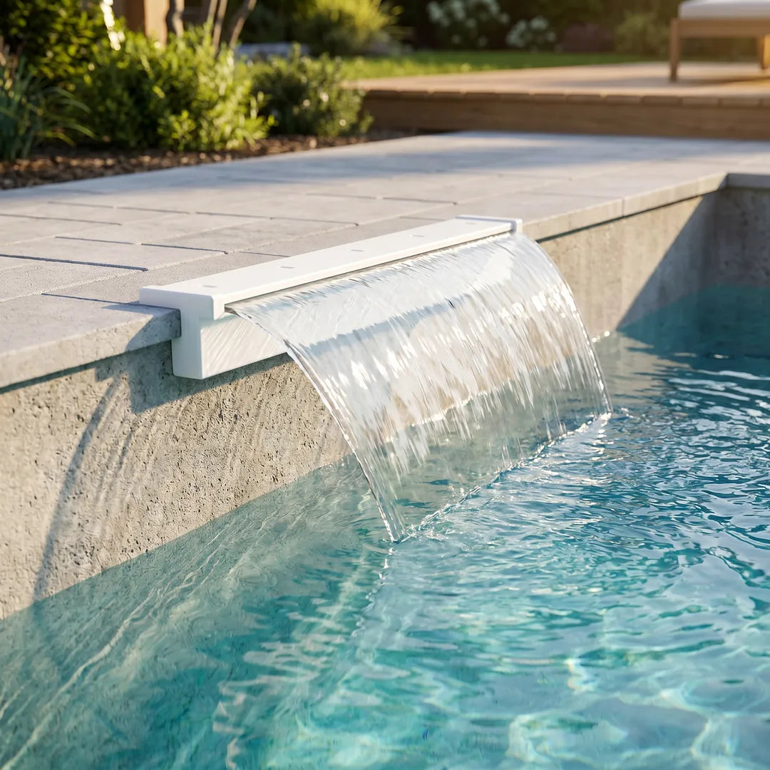 Cascada Abs – Lamina De Agua 80Cm Ancho — instalada en el muro de la piscina