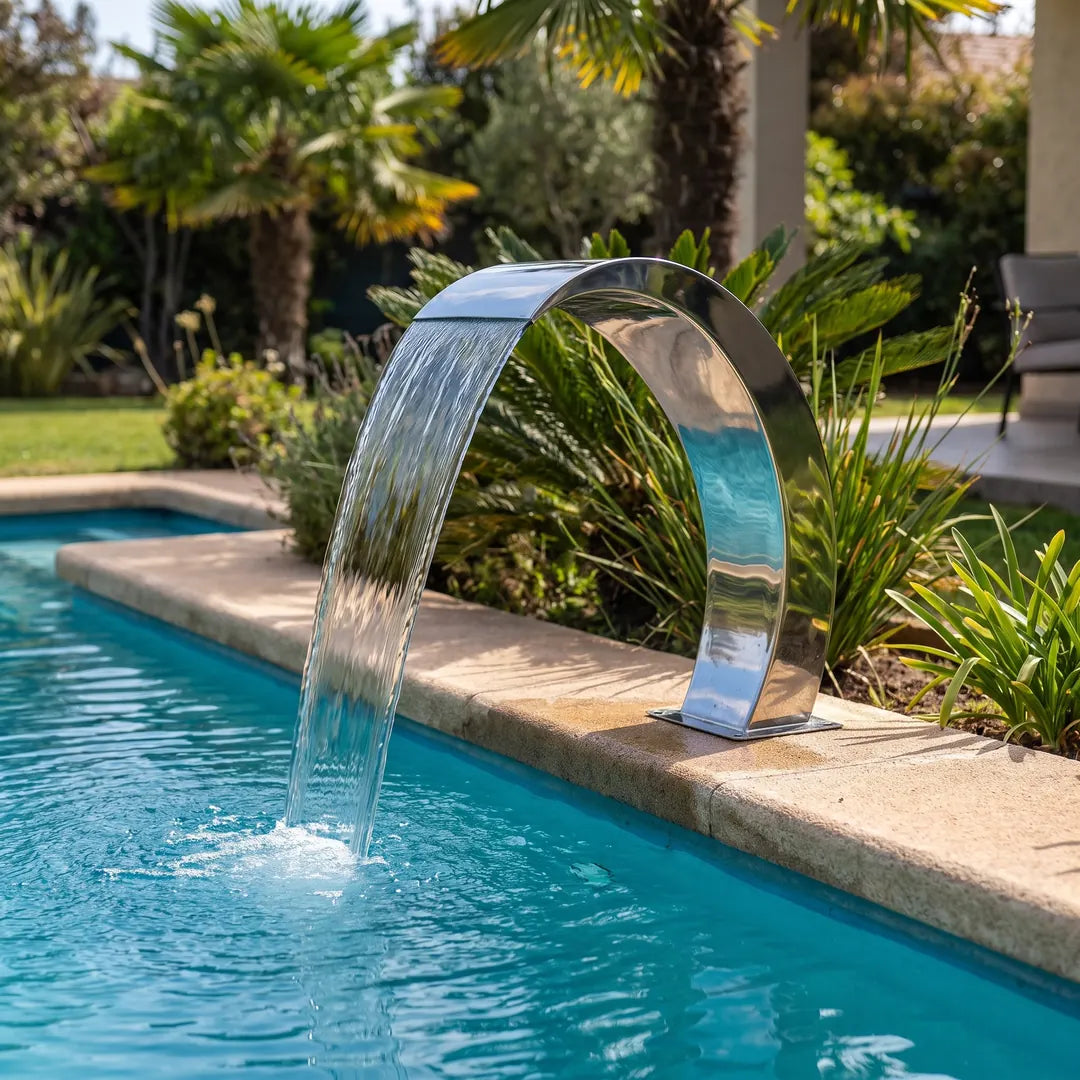 Cascada Aisi Arrecife 79 (Ancho 40Cm, Alto 79Cm) Rm 1 1/2″ — instalada en el muro de la piscina