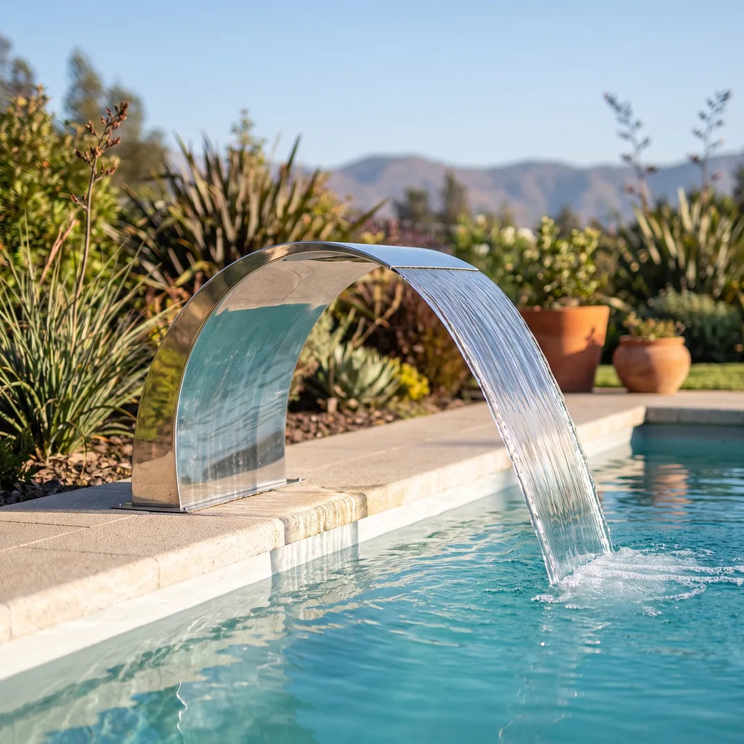 Cascada Aisi Riviera 44 (Ancho 35Cm, Alto 44Cm) Rm 1 1/2″ — instalada en el muro de la piscina