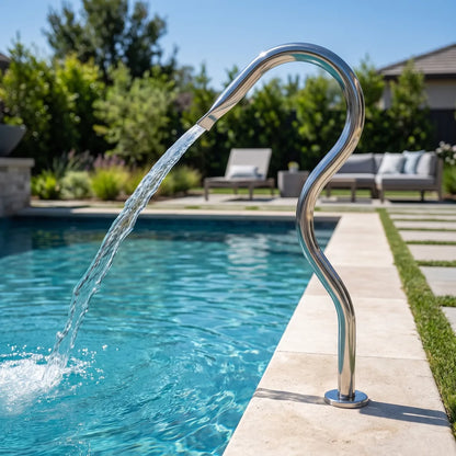Cascada Aisi Tubular Boq Plana Alto 108 Cm — instalada en el muro de la piscina