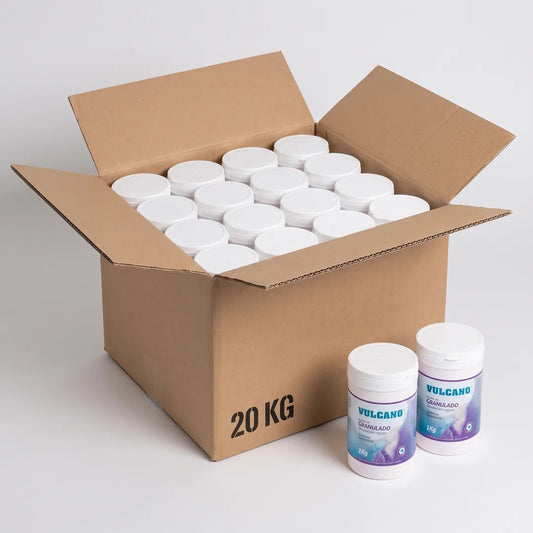 Cloro Granulado 60% Vulcano – Caja 20 Kg (20 potes de 1 Kg)