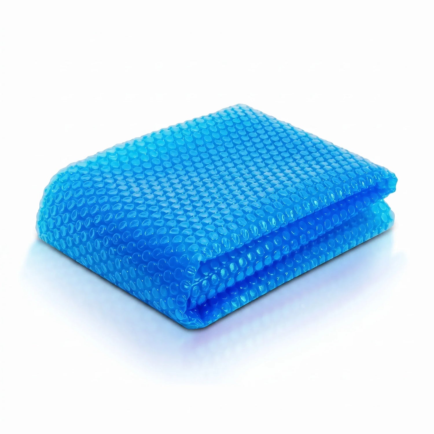 Manta térmica de burbujas azul para piscina, cobertor solar plegado