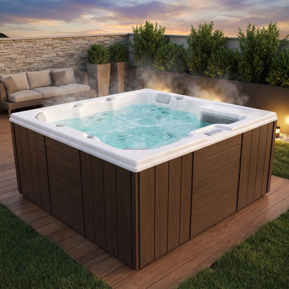 Spa Bali para 4 personas en el deck del jardín de una casa, con agua caliente y vapor