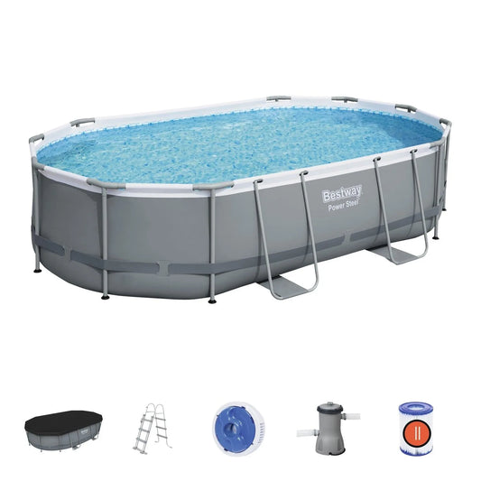 Piscina Bestway Power Steel Ovalada 4,88 x 3,05 m con sus accesorios incluidos