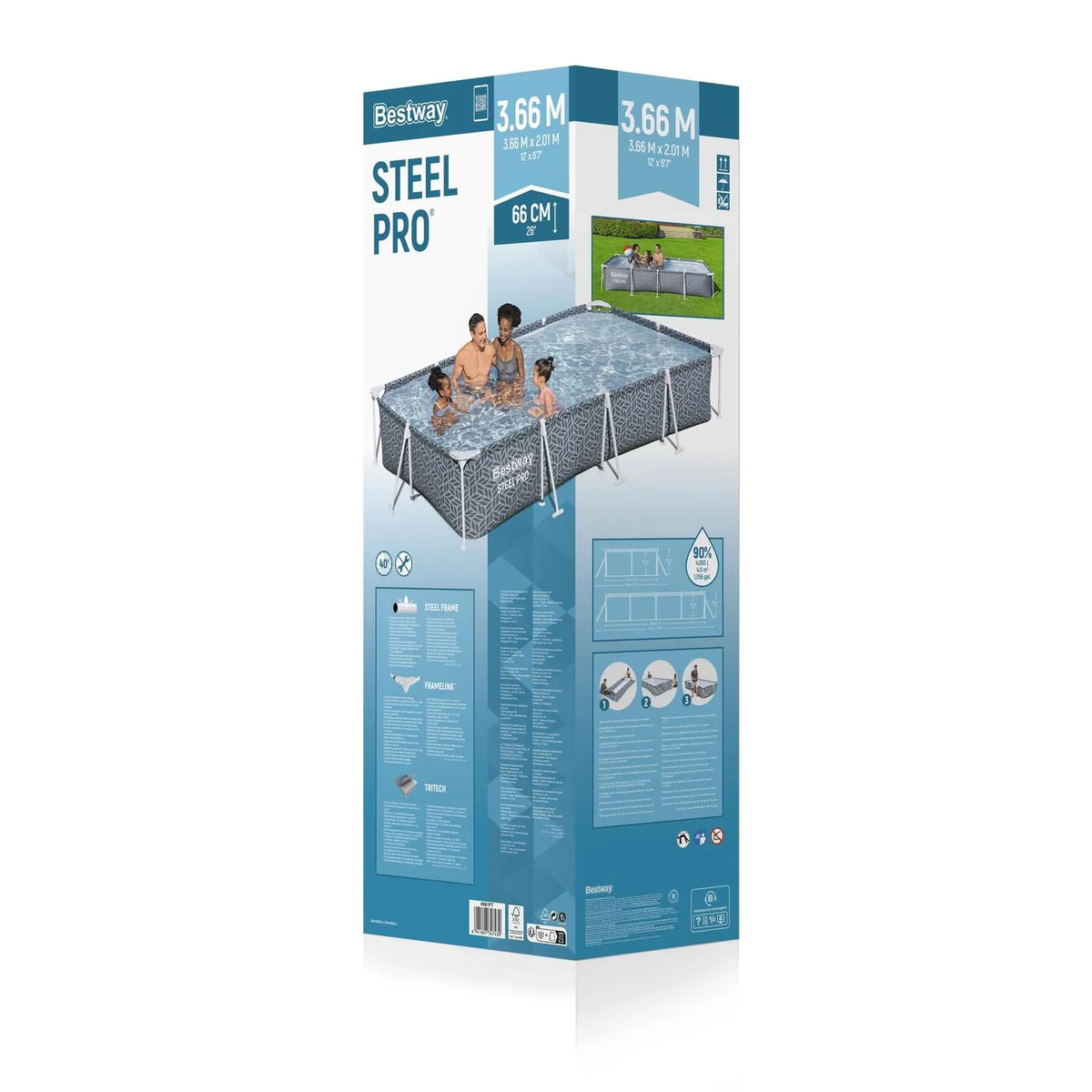 Caja de Piscina Bestway Steel Pro 3,66 x 2,01 m Diseño