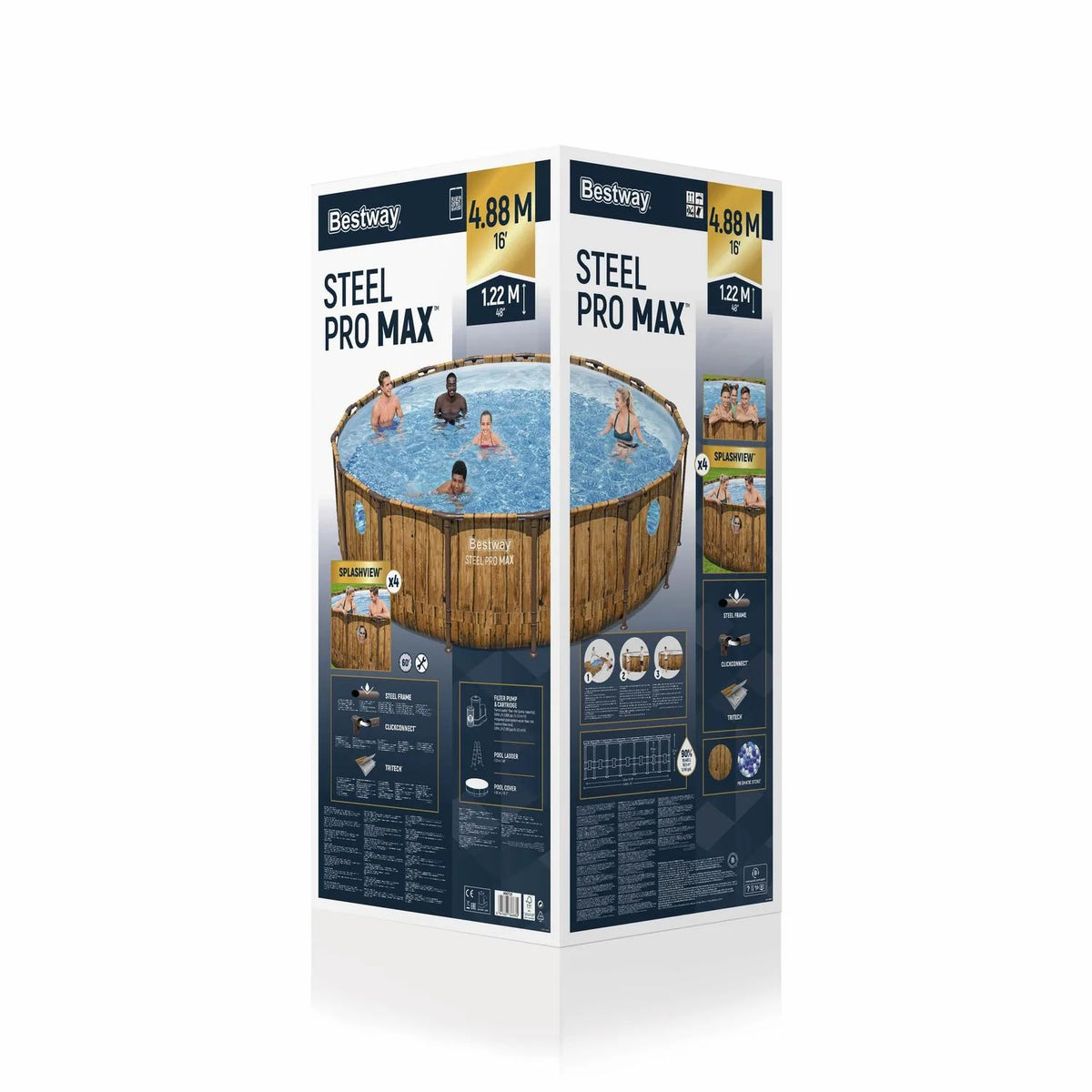 Caja de Piscina Bestway Steel Pro MAX Redonda 4,88 m con Ventanas