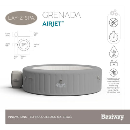 Spa Inflable Bestway Lay-Z-Spa Grenada AirJet 6-8 Personas: medidas