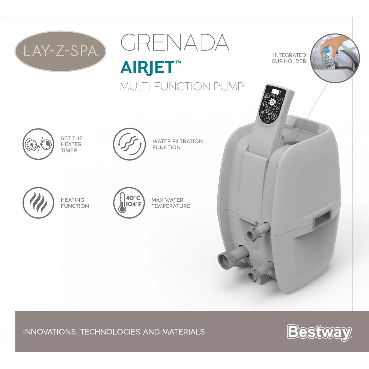 Bomba incluida con Spa Inflable Bestway Lay-Z-Spa Grenada AirJet 6-8 Personas