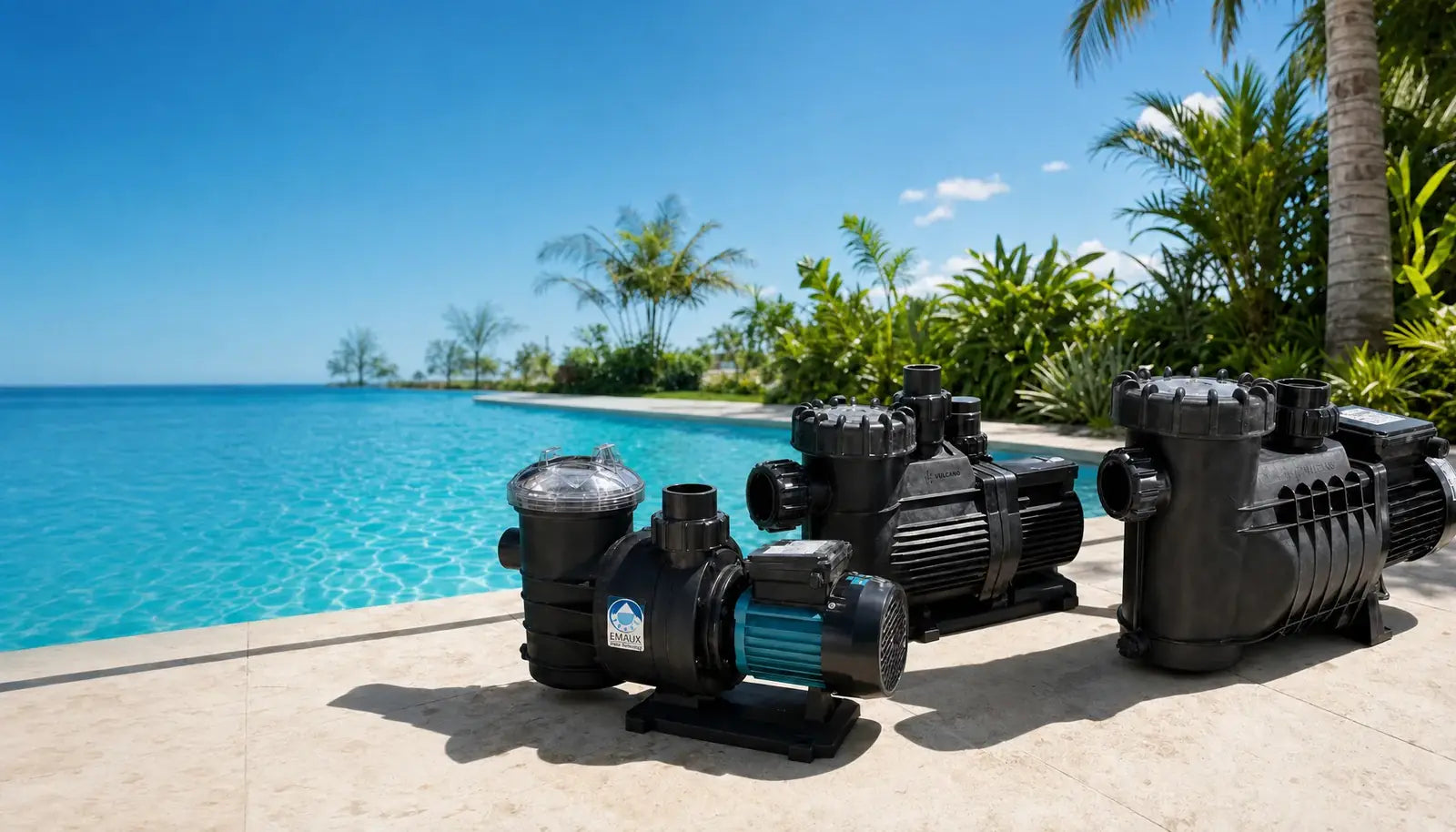 Bombas de agua de alto rendimiento para piscina junto a una piscina